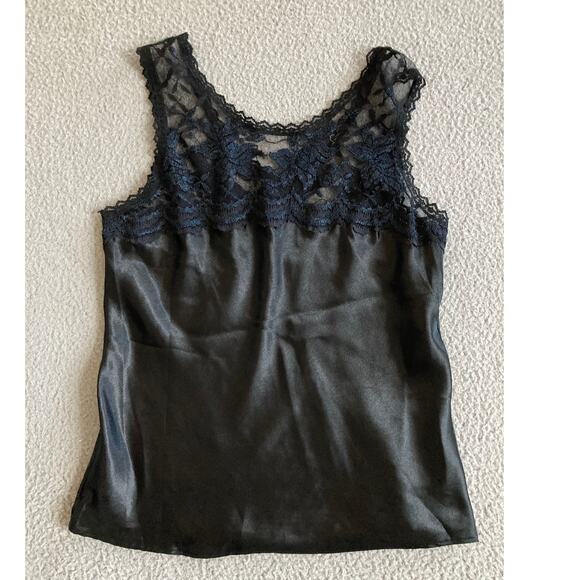 Vintage Cine Star Tank Top Small Satin Lace Round Neck Black Slip Cami Goth Y2K - Picture 4 of 14